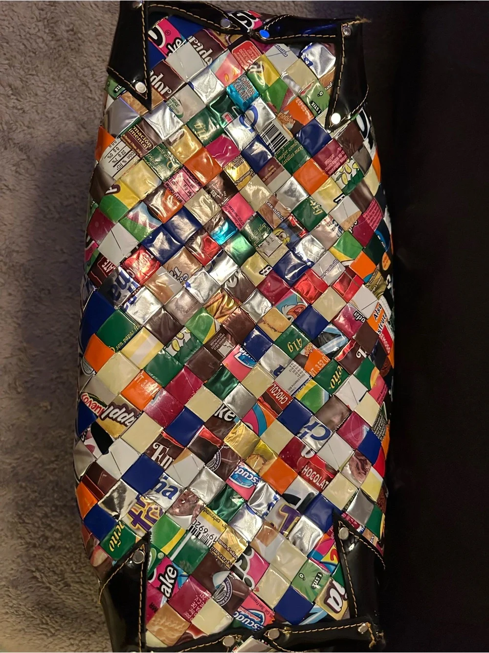 Nahui Ollin Recycled Candy Wrapper Multi-Color Woven Tote Bag - Eco Chic